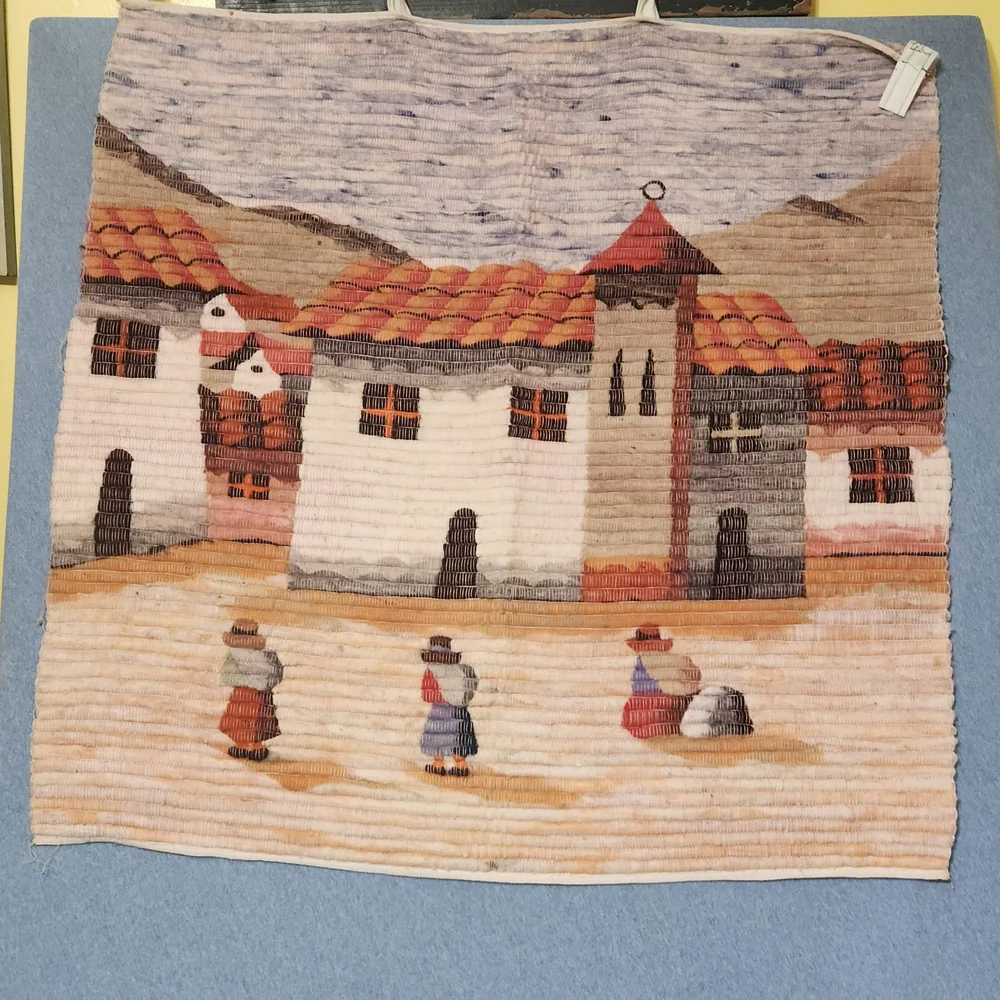 Handcrafted Peruvian Woven Tapestry with Village Scene